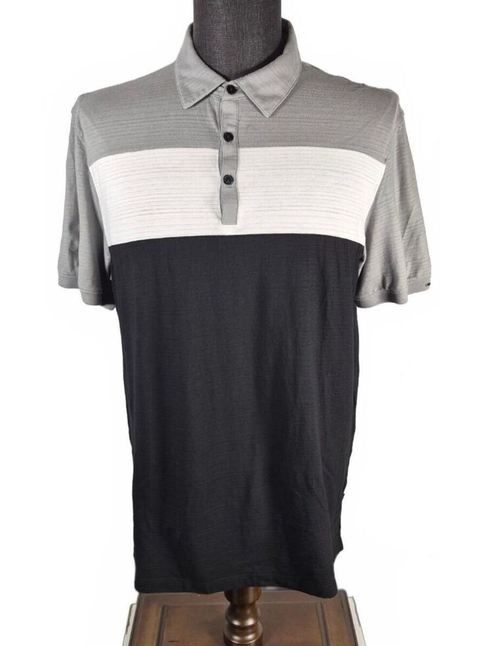 Calvin Klein Polo Shirt Men's Large Gray White Black Colorblock 100% Cotton